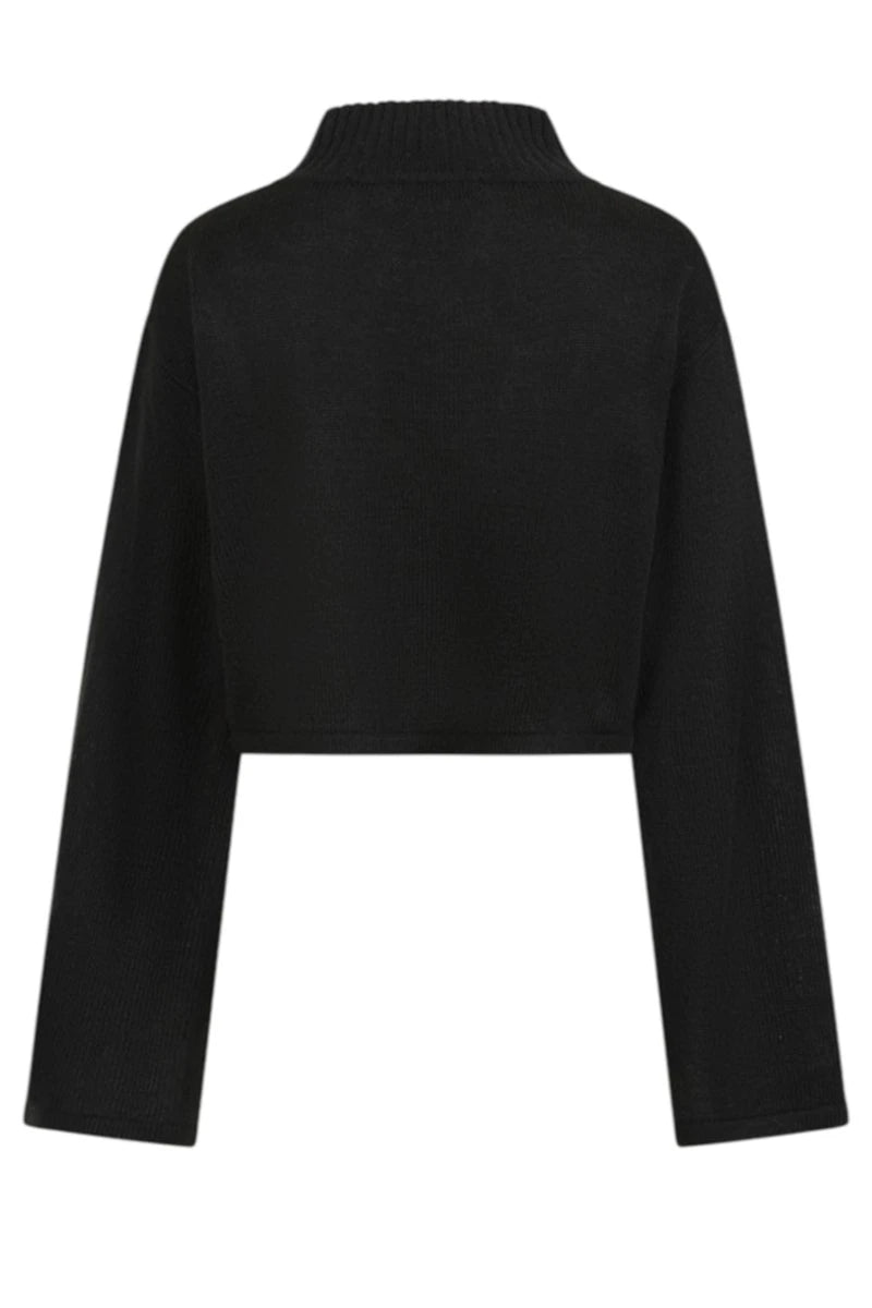 Banned Amoret Jumper Skull Heart Cropped High Neck Knit Top