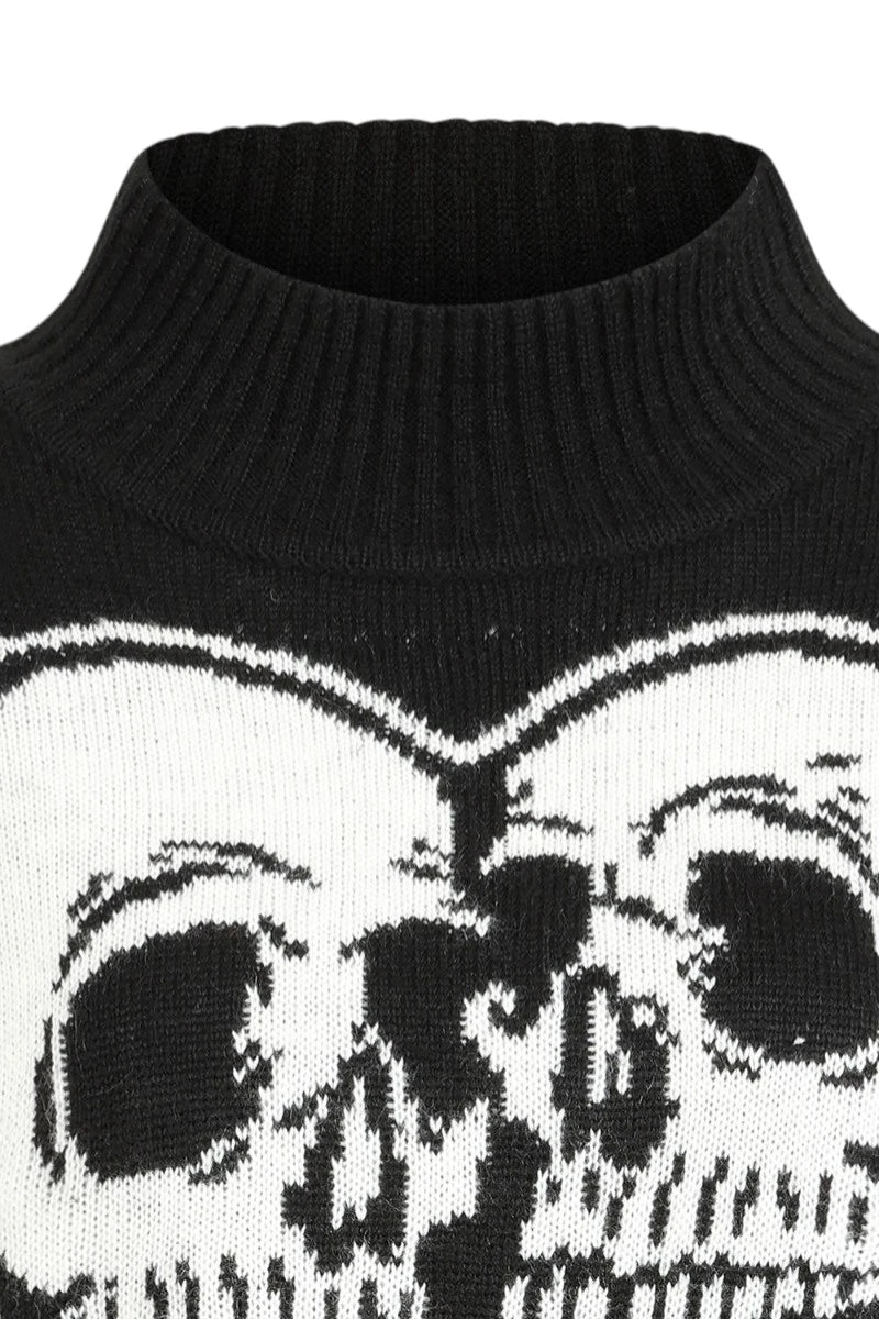 Banned Amoret Jumper Skull Heart Cropped High Neck Knit Top