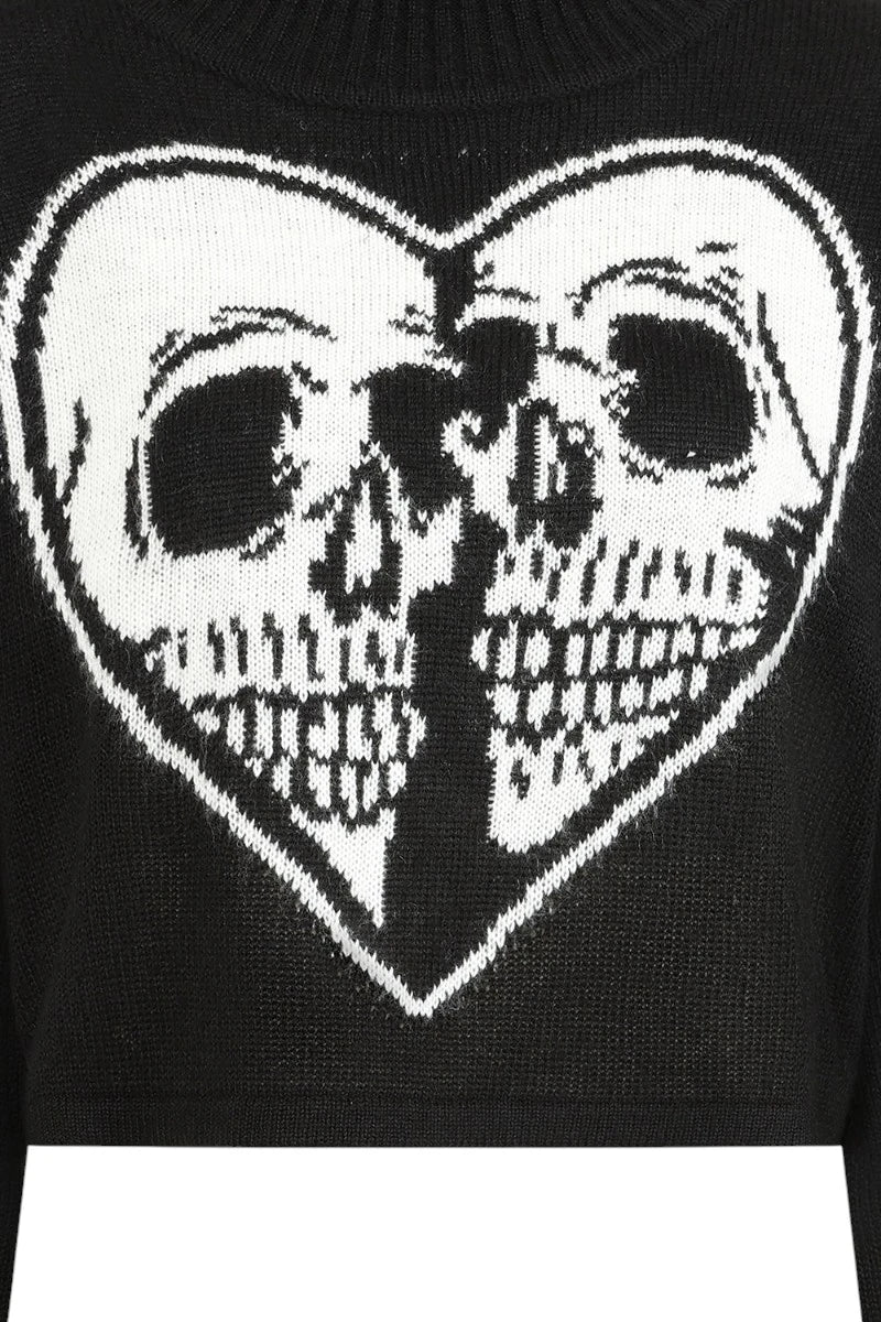 Banned Amoret Jumper Skull Heart Cropped High Neck Knit Top