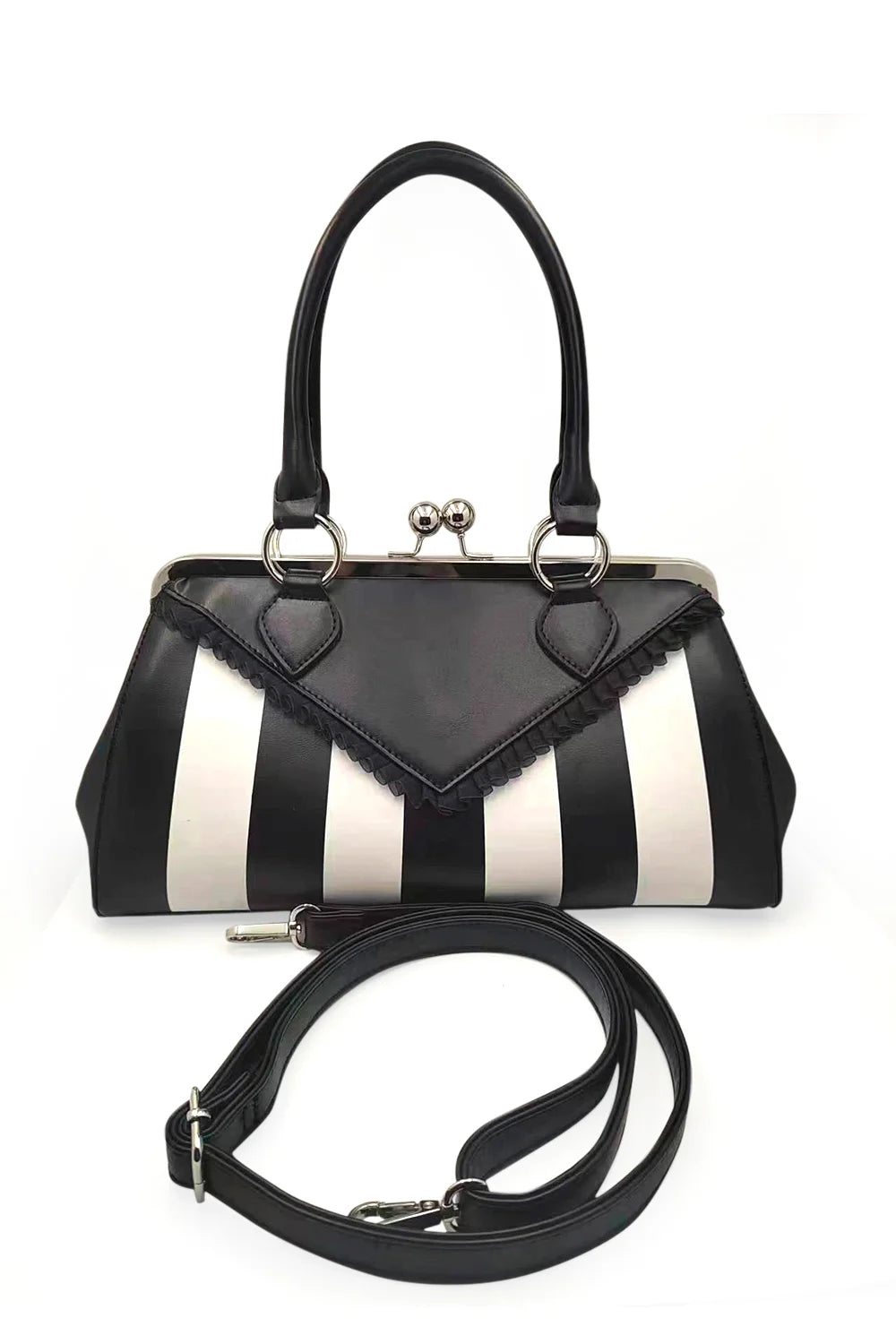 Banned Beautiful Blues Striped Handbag - Gothic Retro Purse