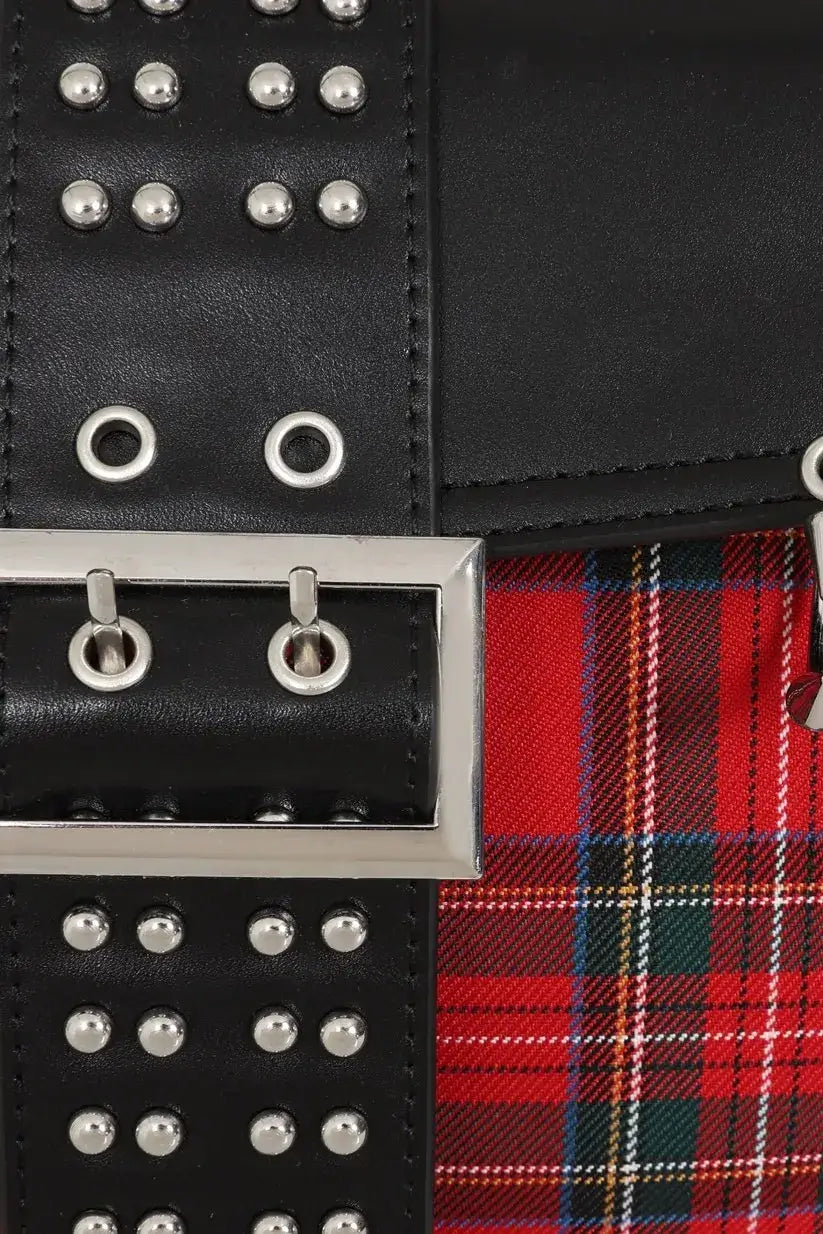 Banned Disorder Tartan Bag Studded Punk Goth Shoulder Bag