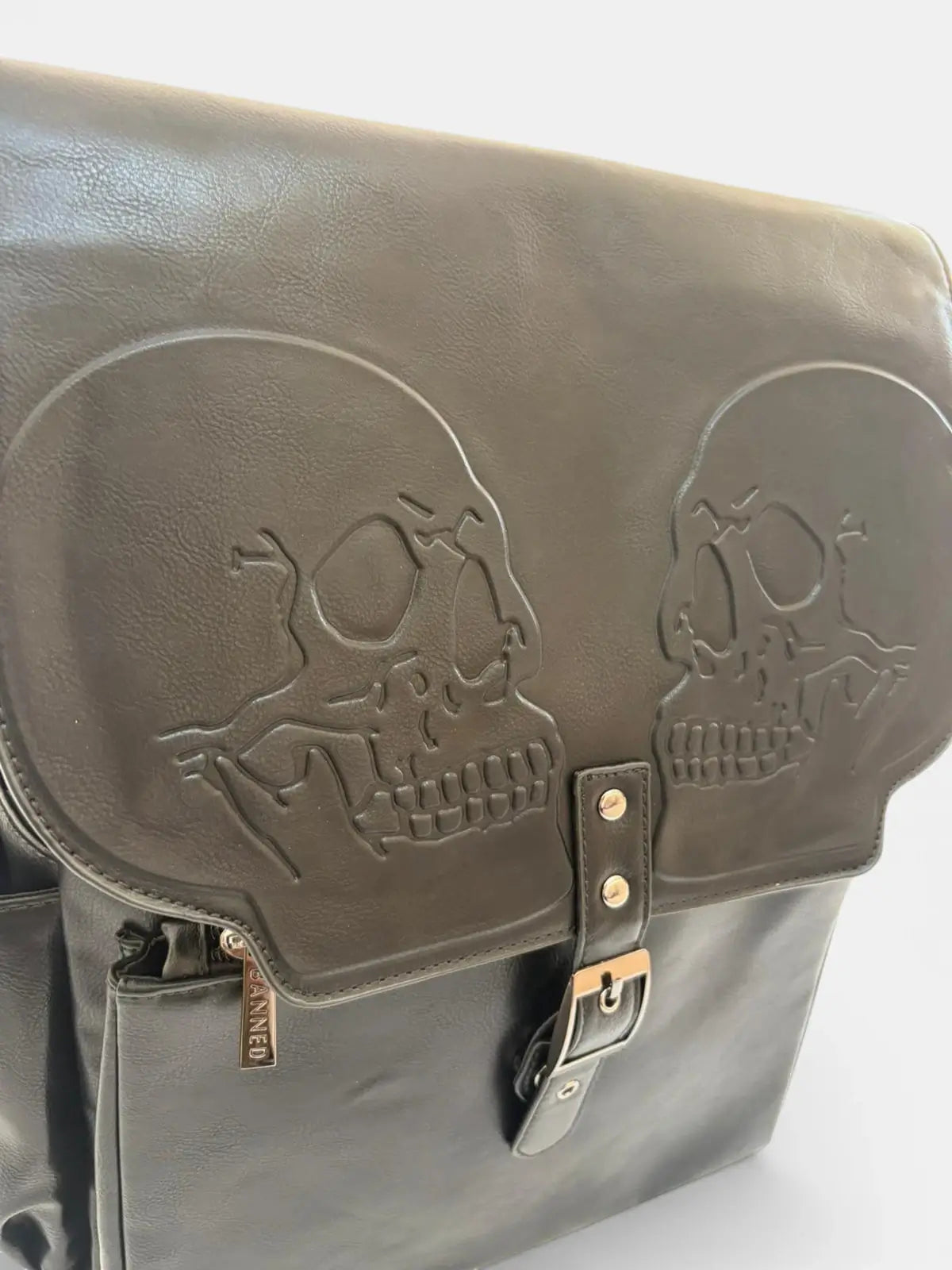 Banned Fire Armour Twin Skull Embossed Gothic Skull Backpack