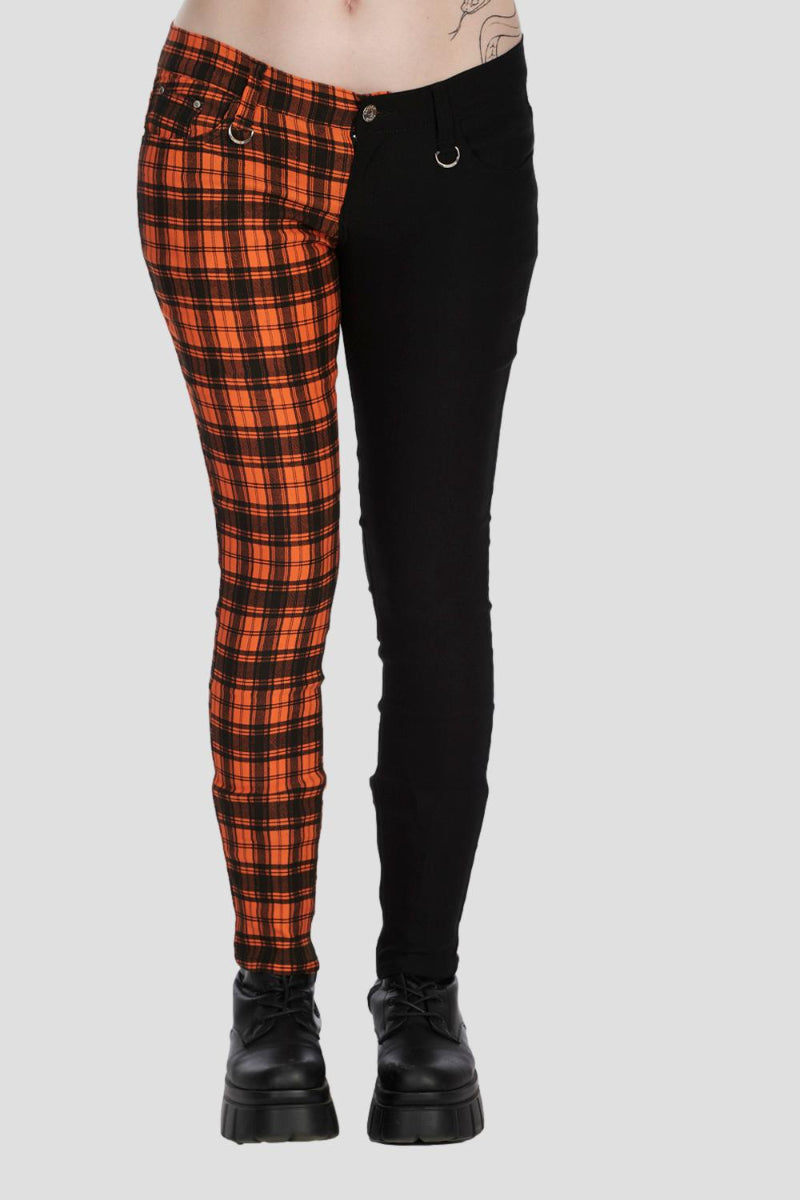 Banned Split Leg Half Check Half Black Trousers