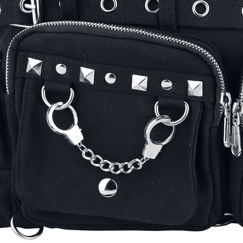 Black bag with silver chain and clasp accessory
