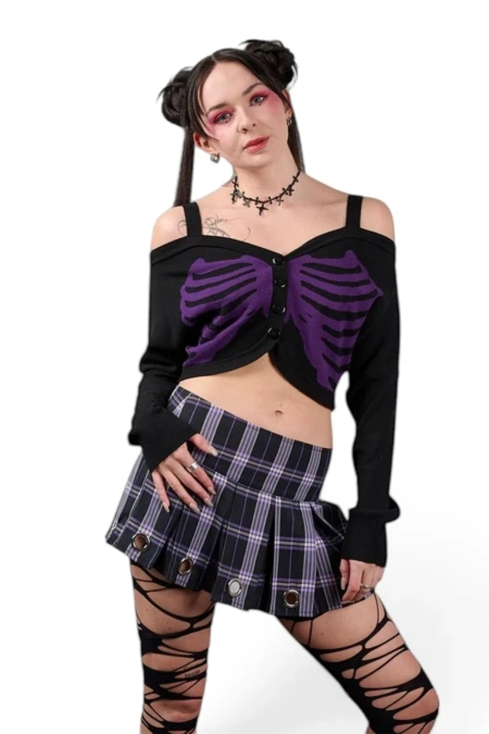Banned Ligeia Ribcage Cardigan Cropped Knit Gothic Top