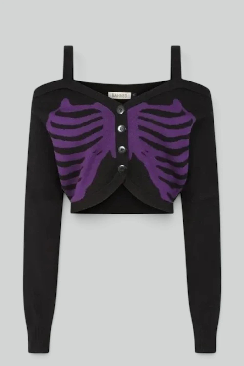 Banned Ligeia Ribcage Cardigan Cropped Knit Gothic Top