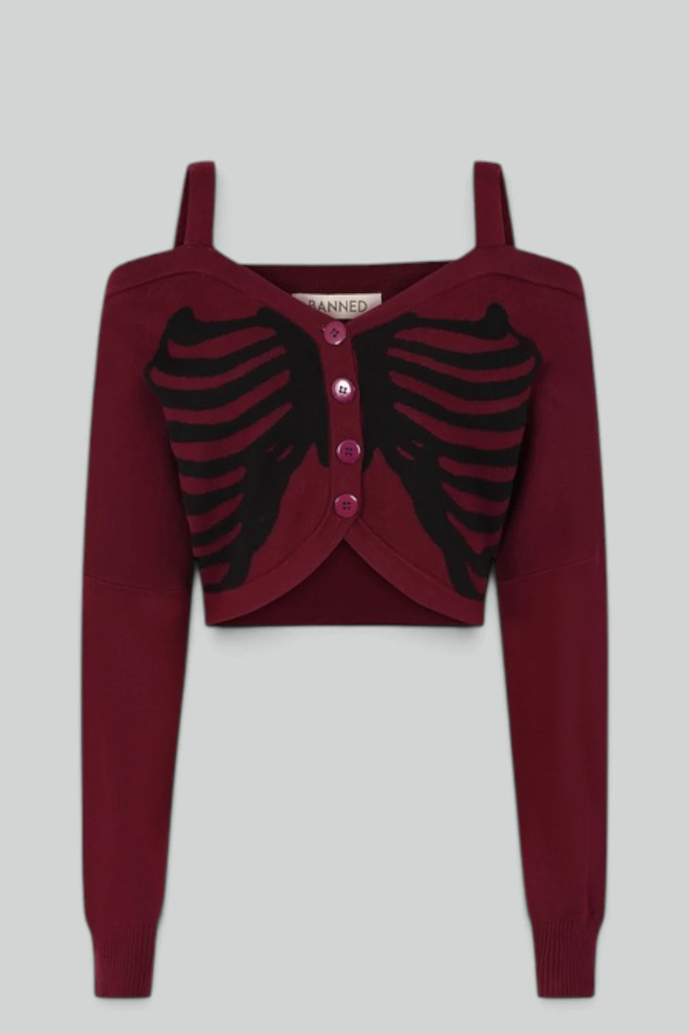 Banned Ligeia Cardigan Gothic Ribcage Skeleton Cropped Top