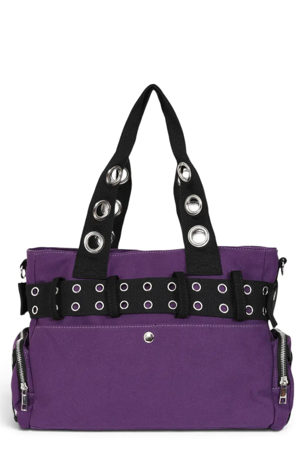 Banned Punk Shoulder Bag with Handcuffs – “Sweet Revenge” Purple Canvas