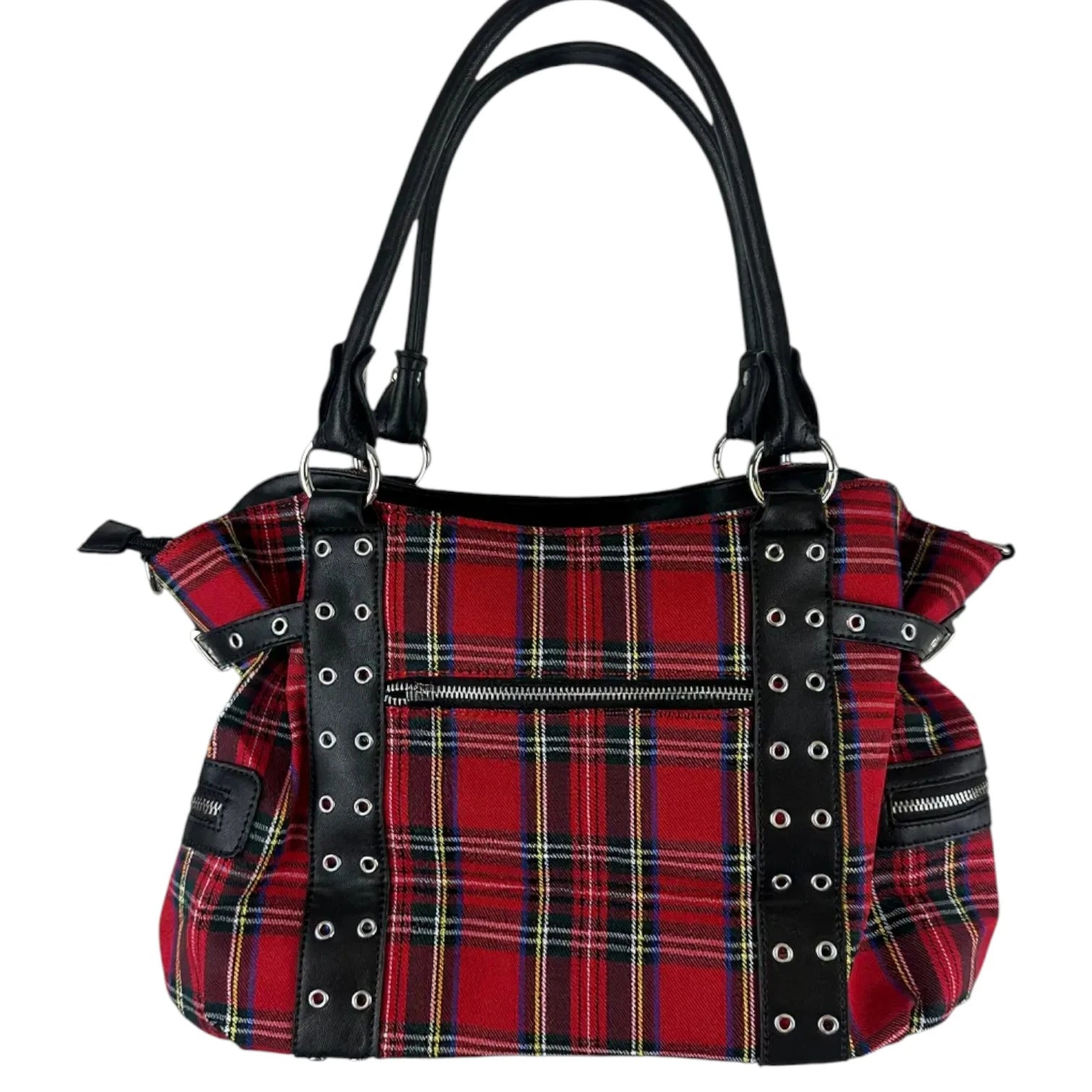 Banned Rise Up Red Tartan Punk Handcuff Bag – Gothic Shoulder Tote