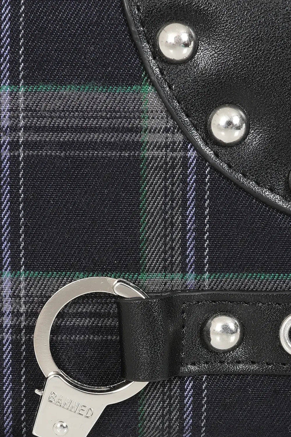 Banned Tartan Wallet - Grey Gothic Handcuff Punk Chain Purse