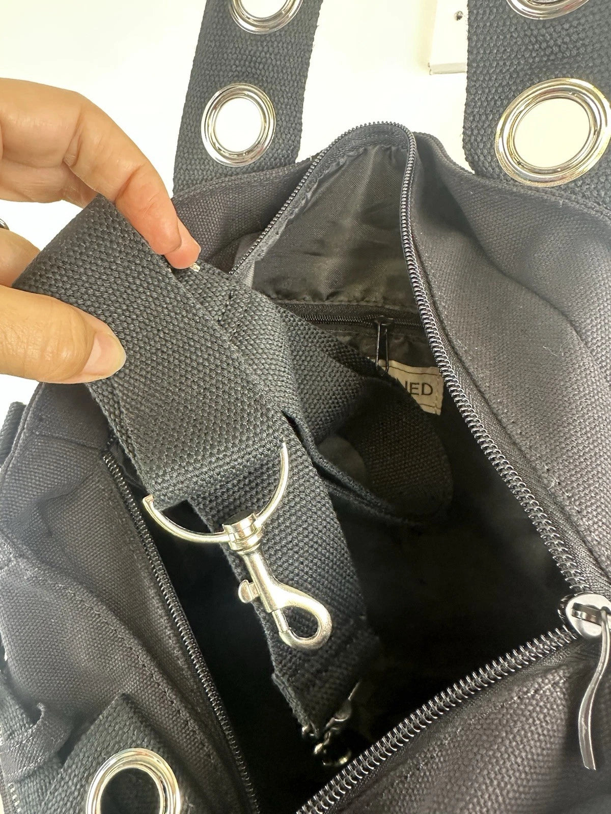 Banned Punk Shoulder Bag with Handcuffs – “Sweet Revenge” Black Canvas