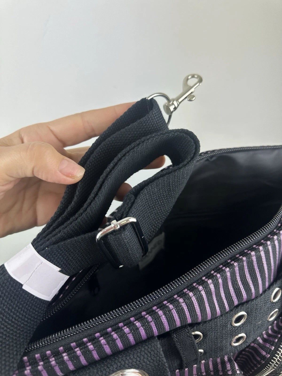 Banned Punk Handcuff Bag – “Sweet Revenge” Striped Black & Purple Canvas