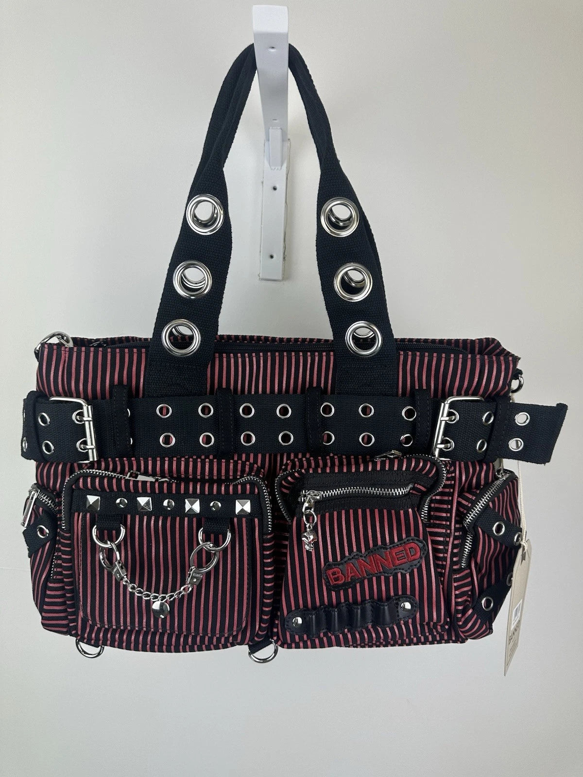 Banned Sweet Revenge Red & Black Stripe Goth Bag | Ro Rox | Ro Rox