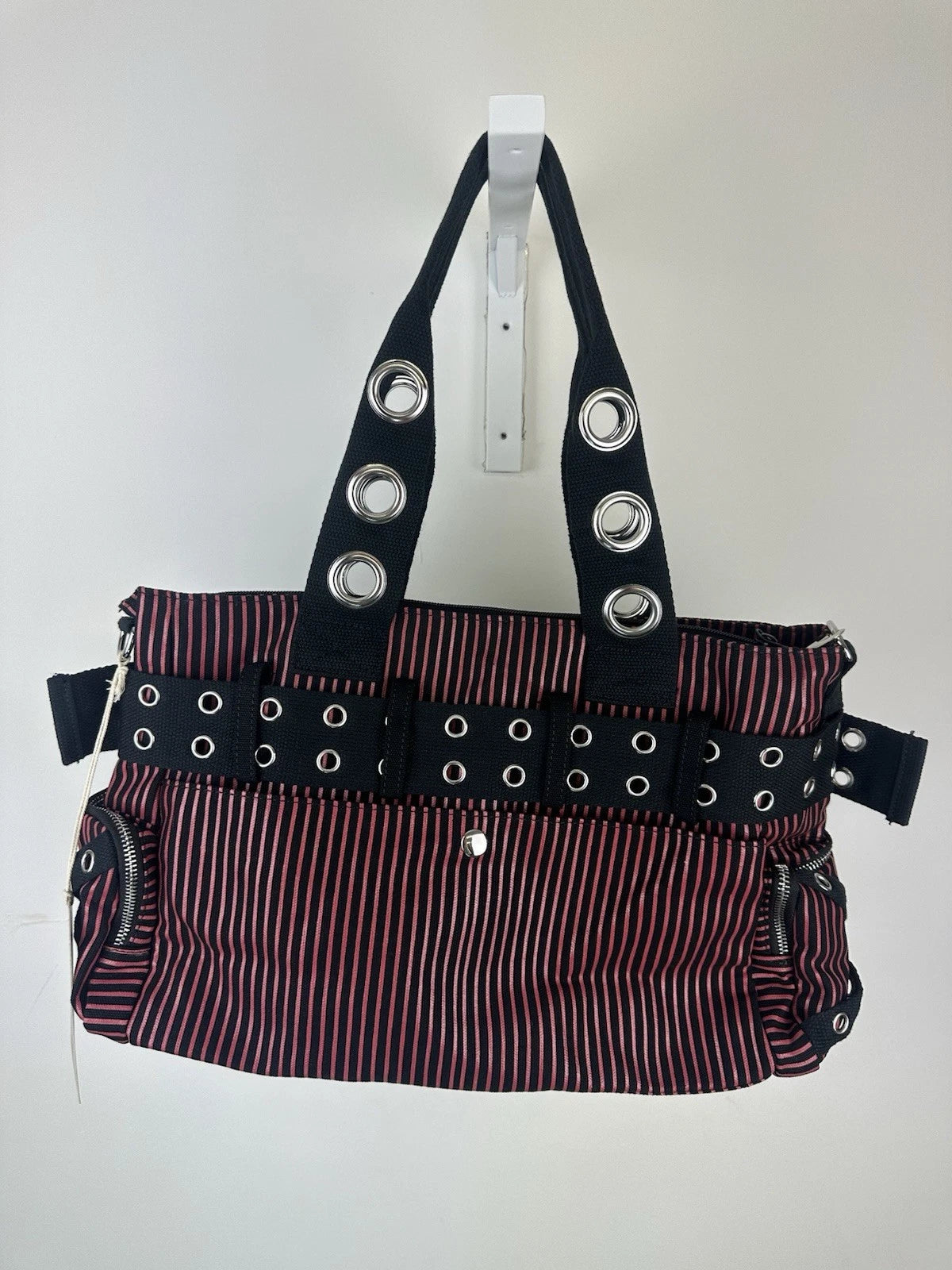 Banned Punk Handcuff Bag – “Sweet Revenge” Striped Black & Red Canvas