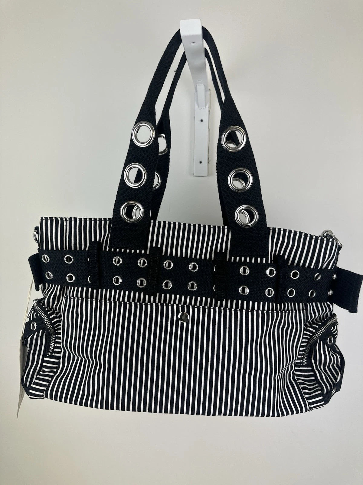 Banned Punk Handcuff Bag – “Sweet Revenge” Striped Black & White Canvas