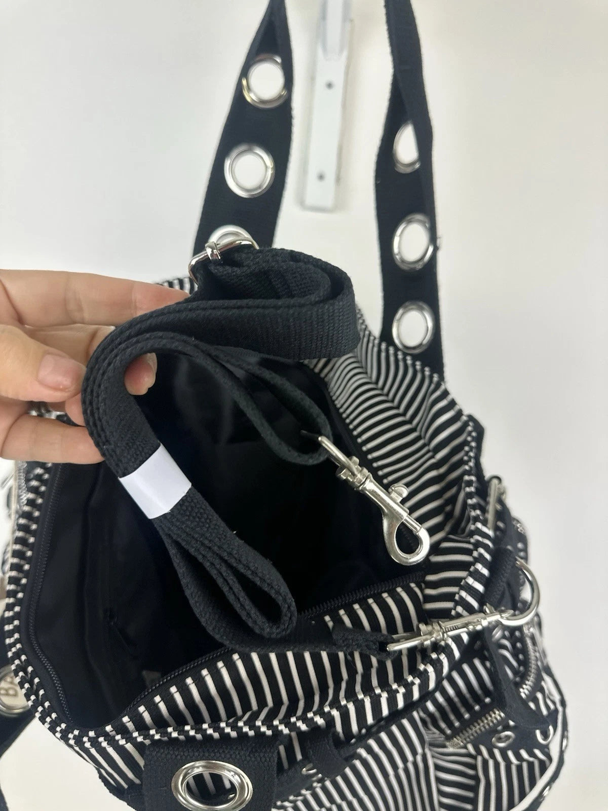 Banned Punk Handcuff Bag – “Sweet Revenge” Striped Black & White Canvas