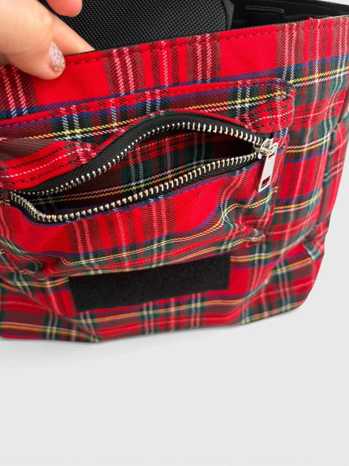 Banned “Twice the Action” Red Tartan Messenger Bag