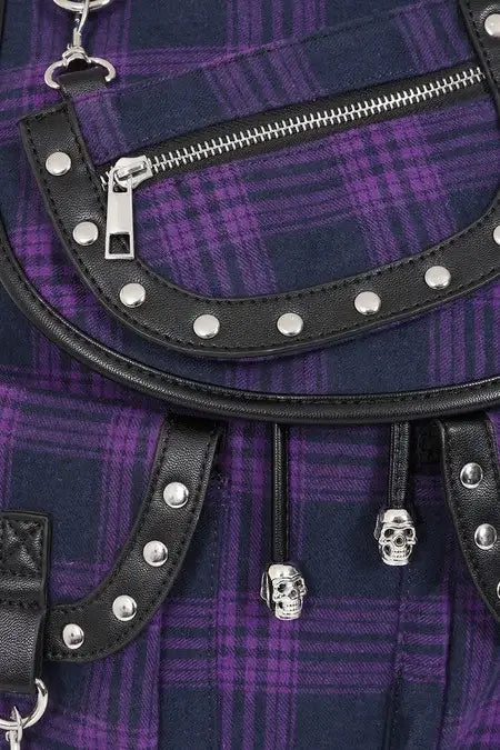 Banned Yamy Tartan Backpack - Lavendar Gothic Punk Bag Plaid