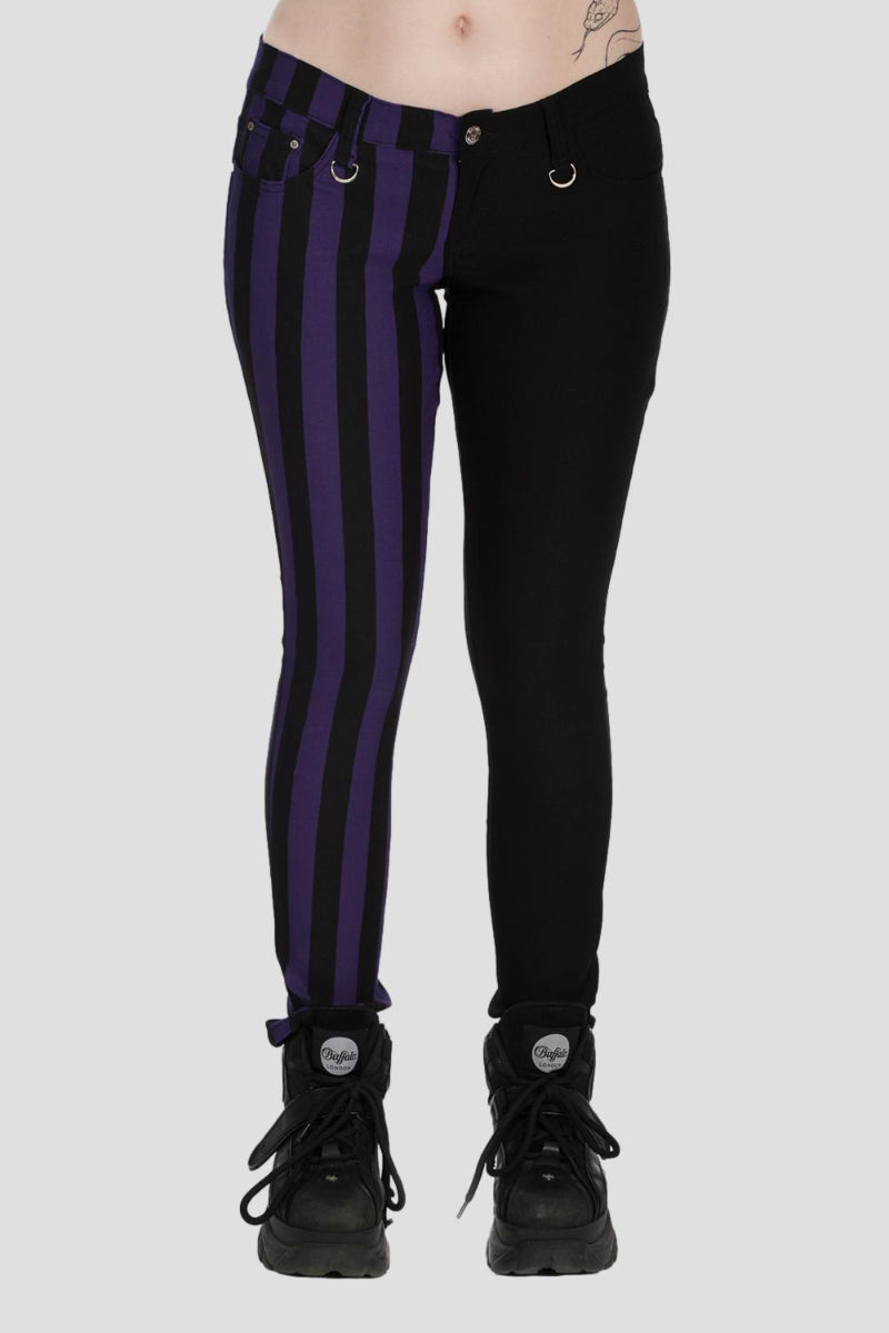 Banned Half Wide Striped Half Black Split Punk Trousers