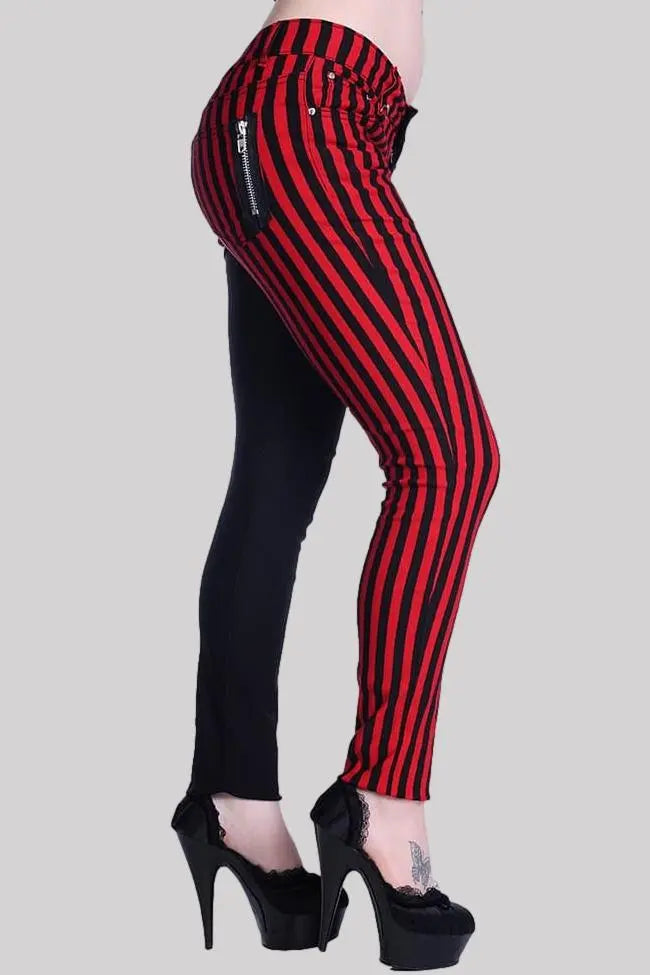 Banned Punk Split Leg Pants Half Striped Half Black Skinny Banned Punk Split Leg Pants Half Striped Half Black Skinny