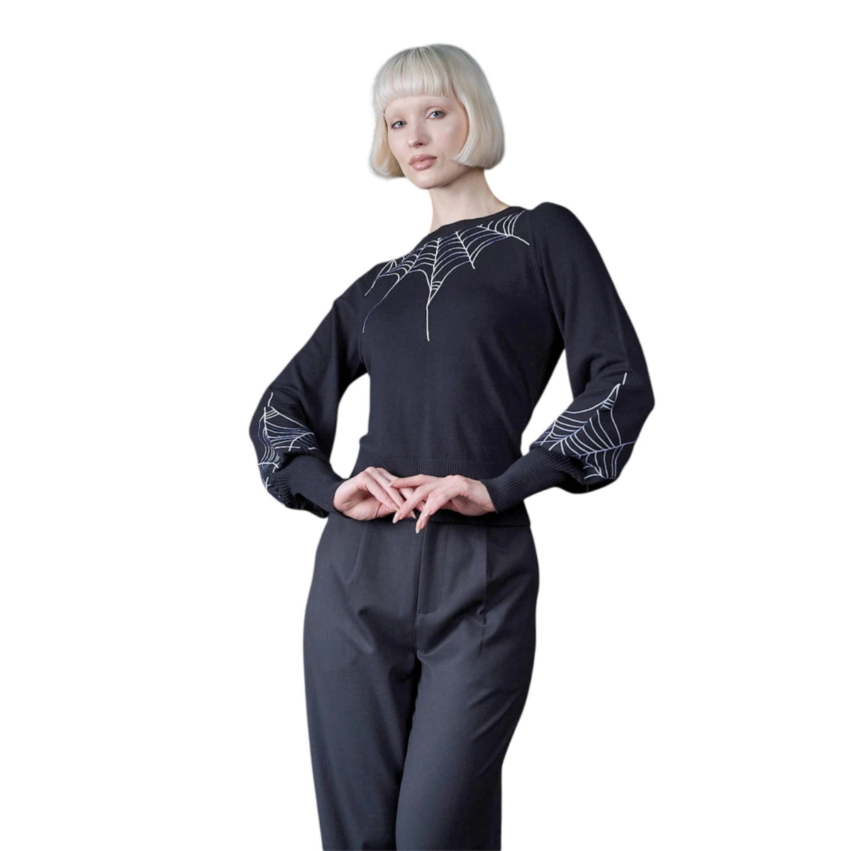 Banned Carla Spiderweb Jumper Embroidered Gothic Sweater