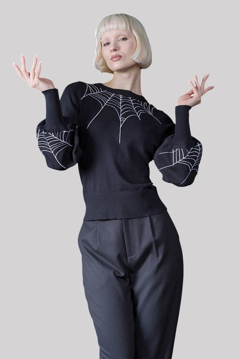 Banned Carla Spiderweb Jumper Embroidered Gothic Sweater