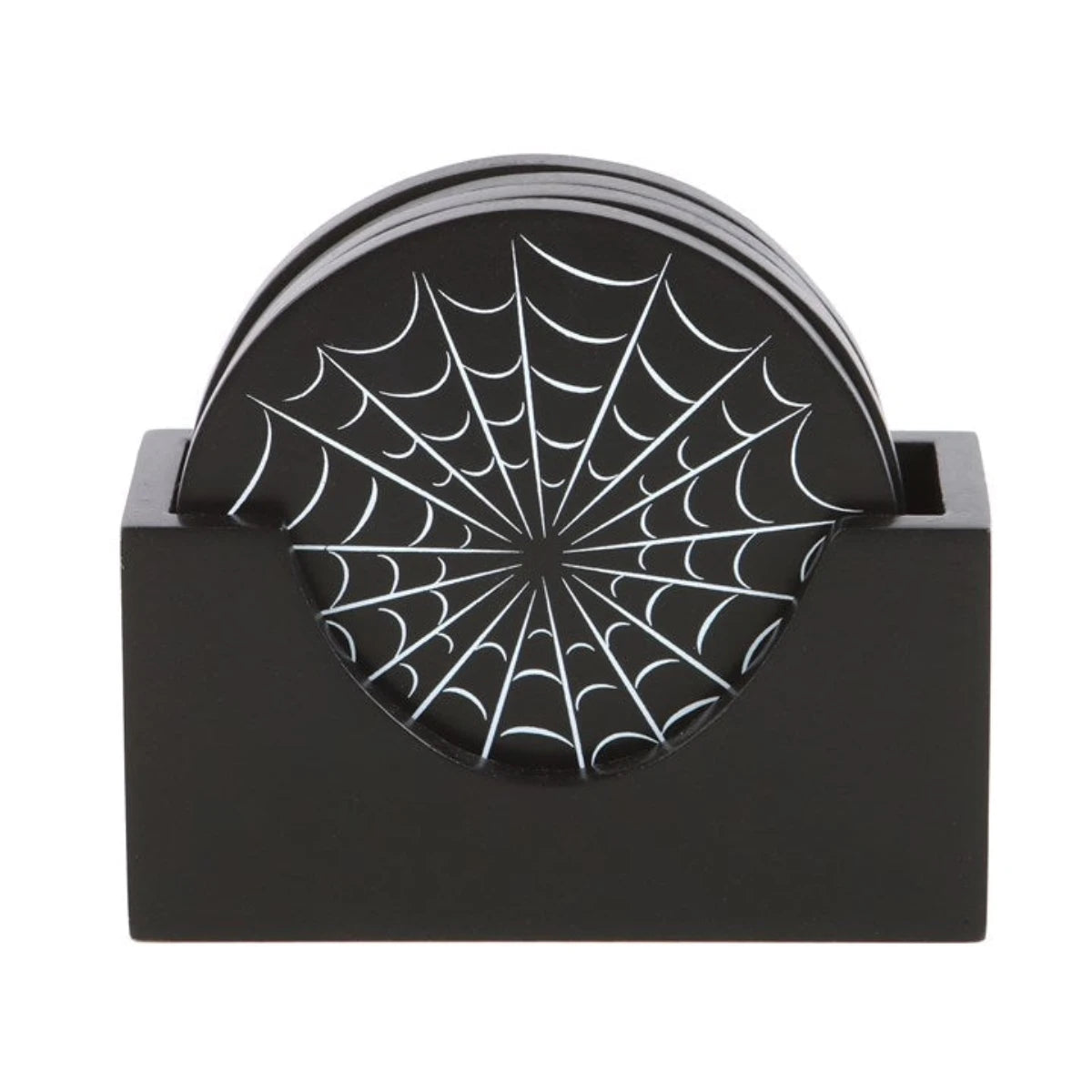 Black Gothic Spiderweb Coaster Set - 4 Round Drink Coasters