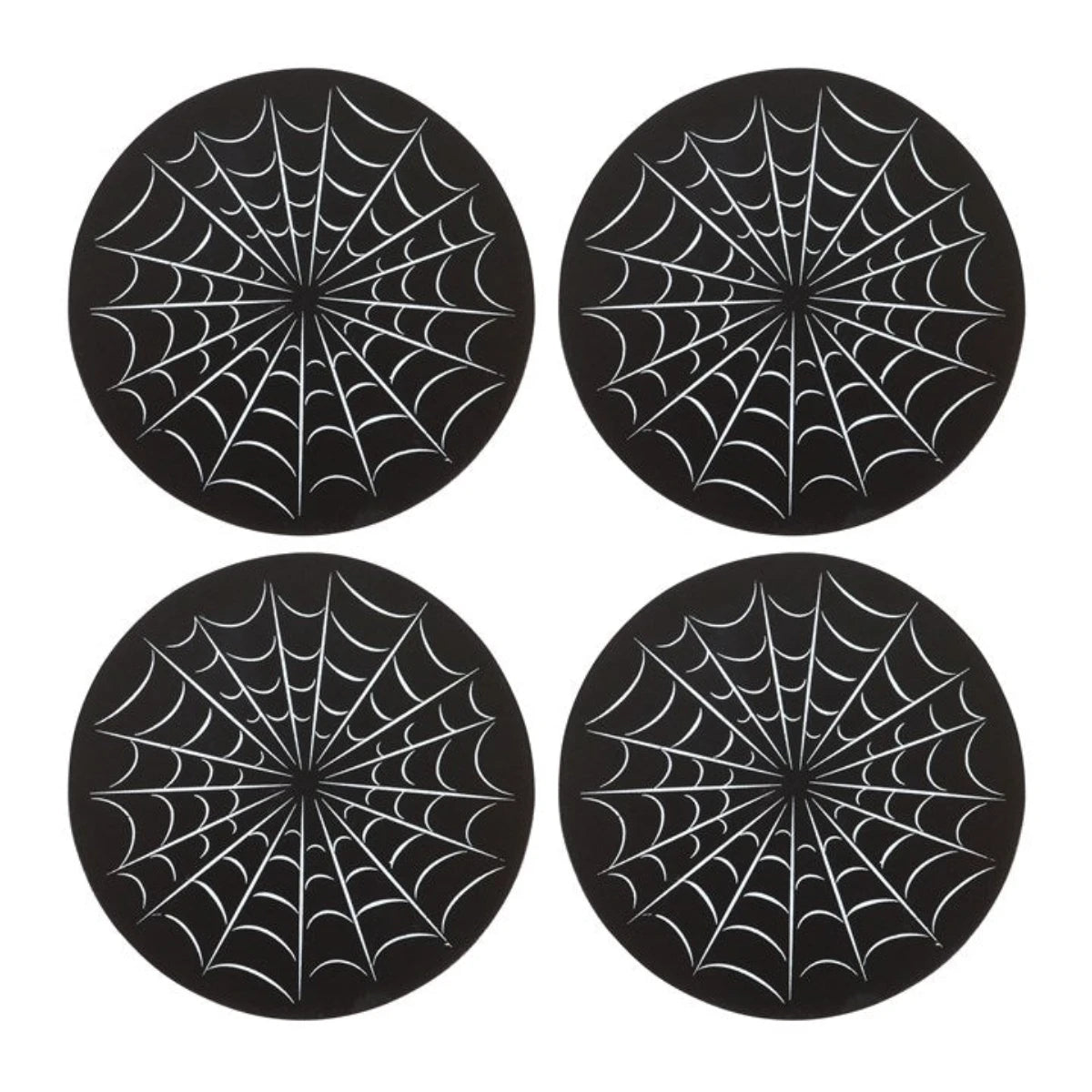 Black Gothic Spiderweb Coaster Set - 4 Round Drink Coasters