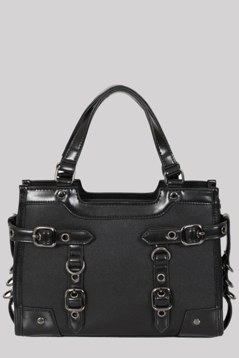 Banned Ledger Satchel Bag Black Structured Buckle Handbag