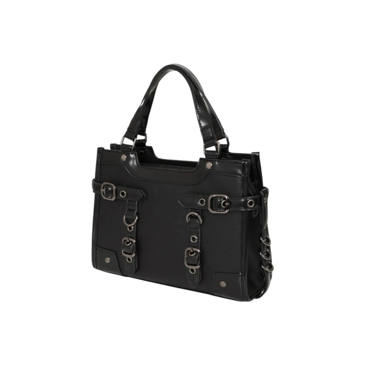 Banned Ledger Satchel Bag Black Structured Buckle Handbag