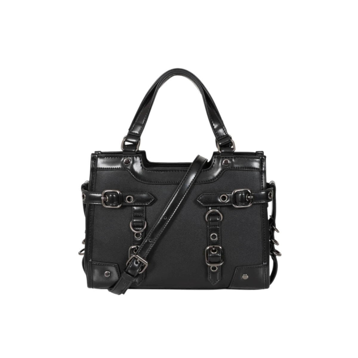 Banned Ledger Satchel Bag Black Structured Buckle Handbag