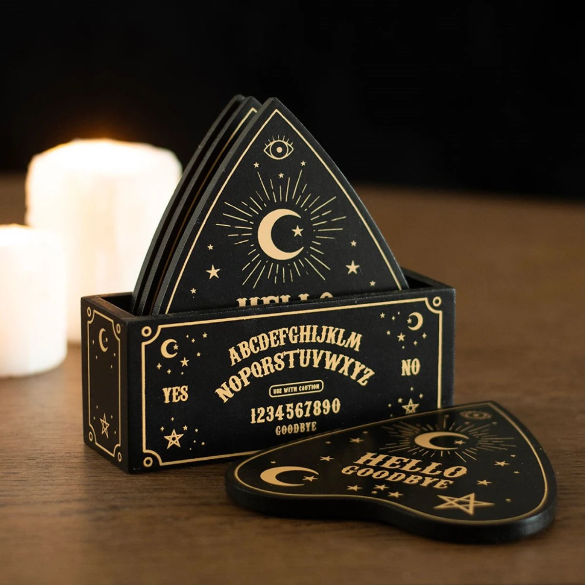 Black Talking Board Planchette Coaster Set - Mystical Decor