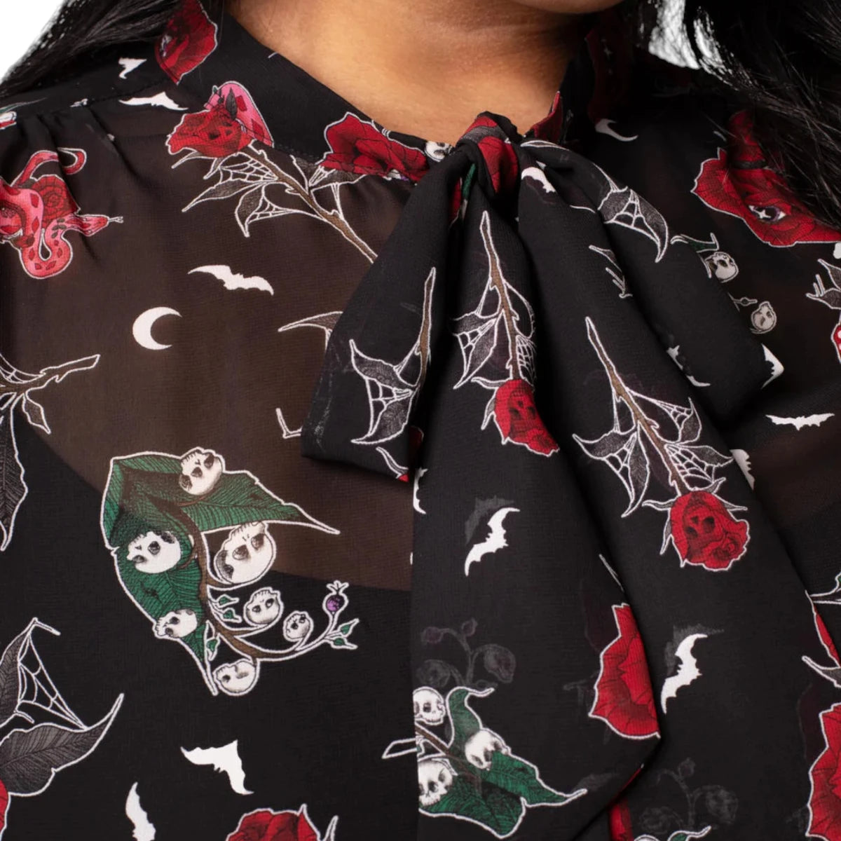 Hell Bunny Blooming Elle Blouse Floral Tie Neck Retro Top