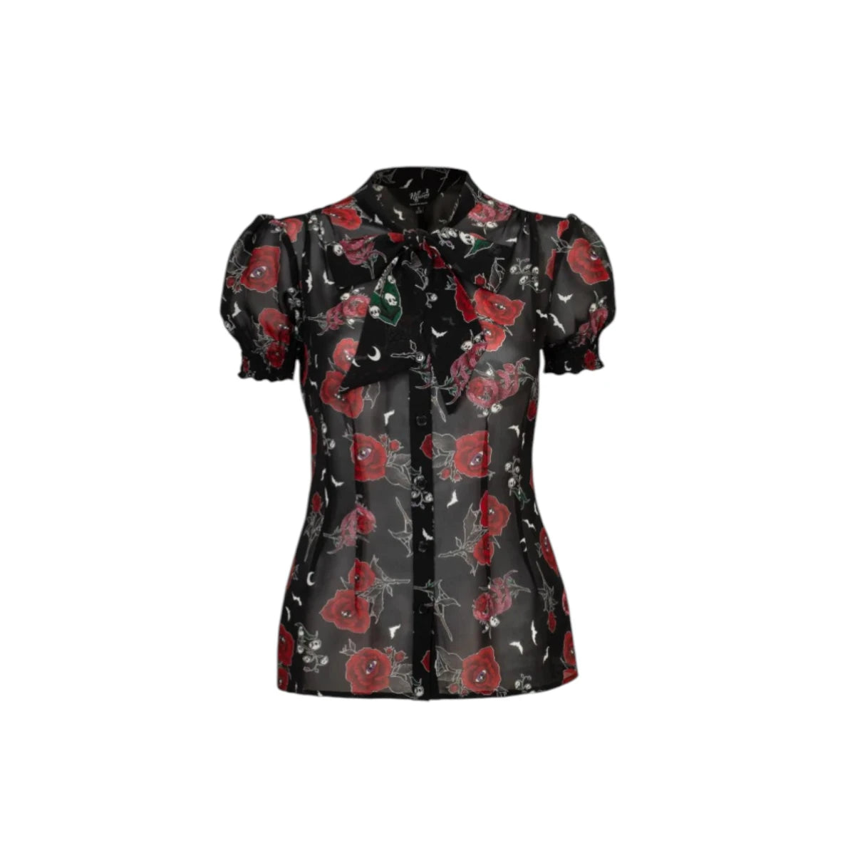 Hell Bunny Blooming Elle Blouse Floral Tie Neck Retro Top