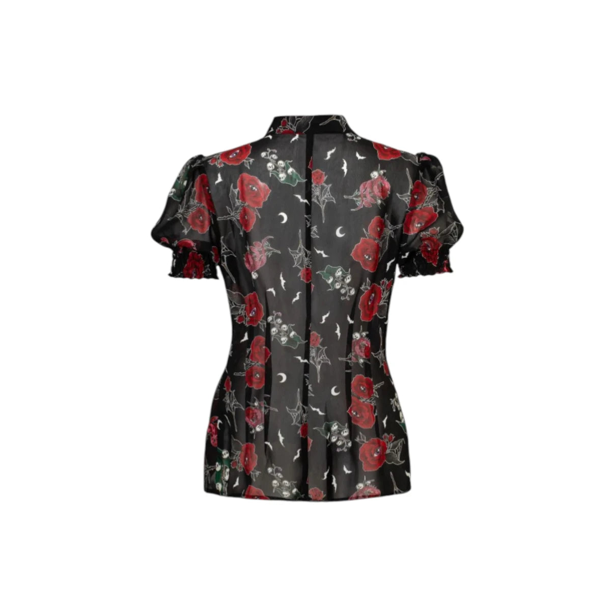 Hell Bunny Blooming Elle Blouse Floral Tie Neck Retro Top
