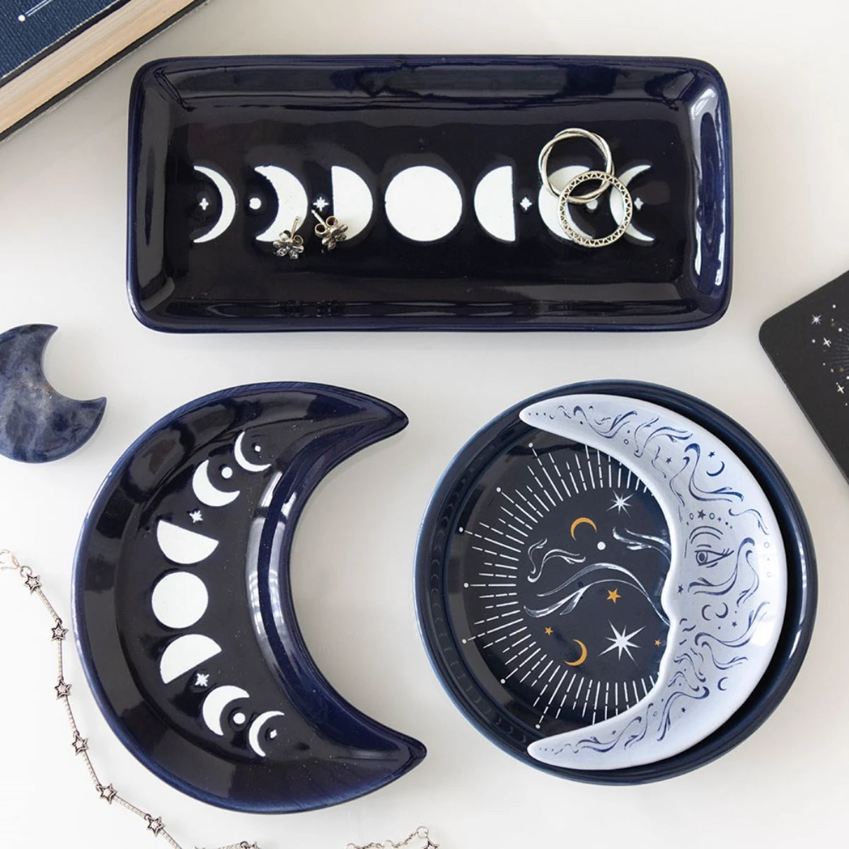 Blue Moon Phase Trinket Dish Crescent Moon Ceramic Holder