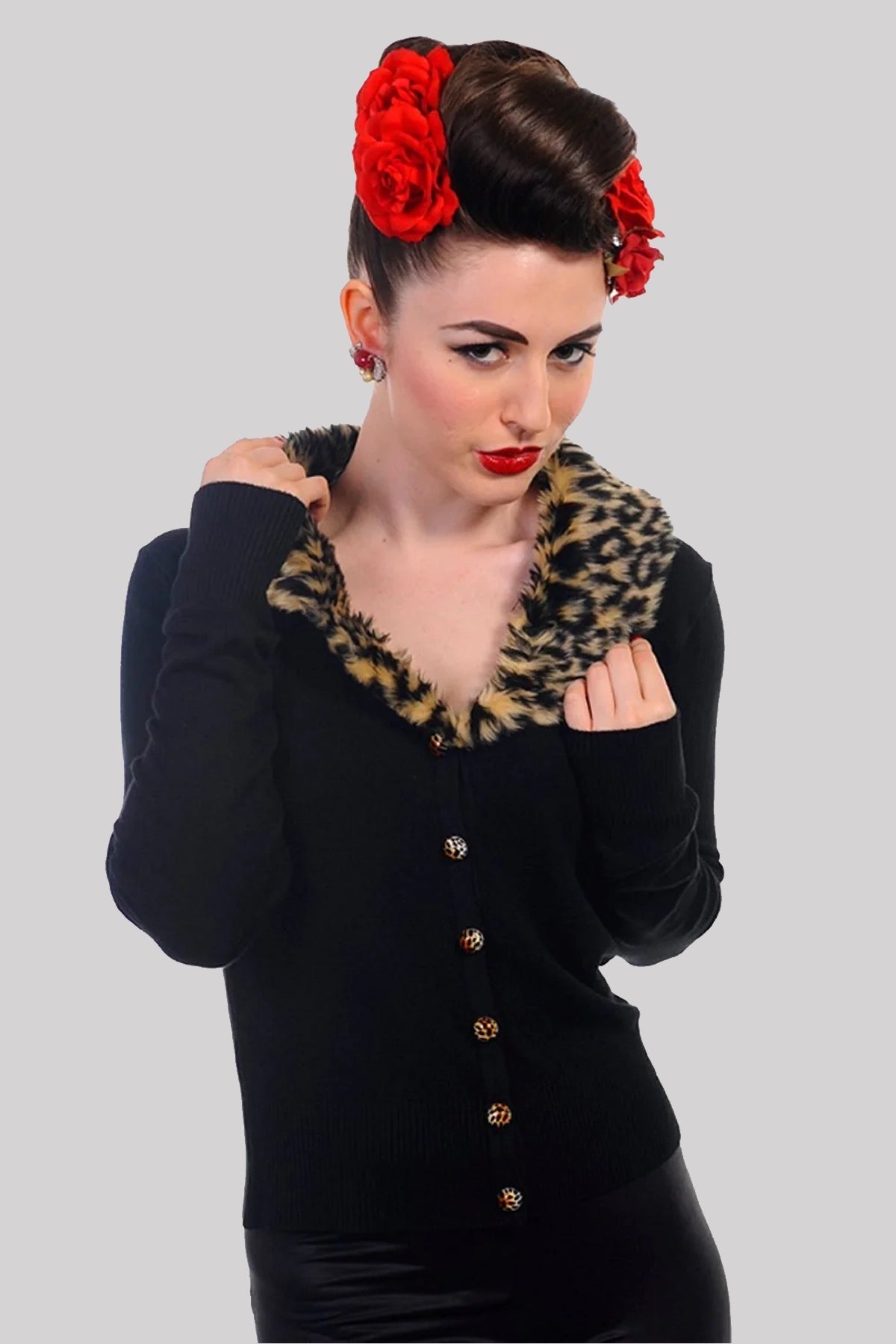 Banned Leopard Collar Rockabilly Retro 50's Cardigan
