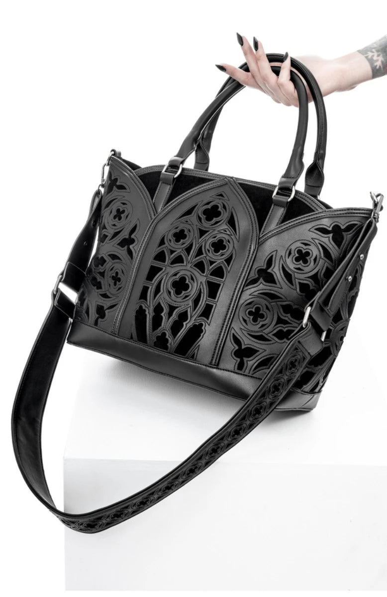 Restyle Catacombs Shopper Bag Gothic Black Faux Leather Tote