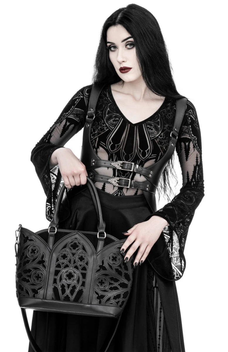 Restyle Catacombs Shopper Bag Gothic Black Faux Leather Tote