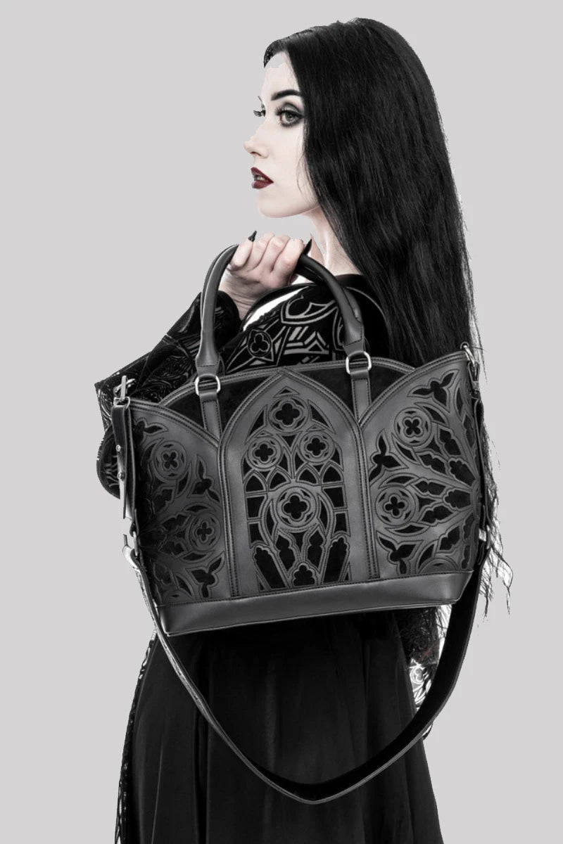 Restyle Catacombs Shopper Bag Gothic Black Faux Leather Tote