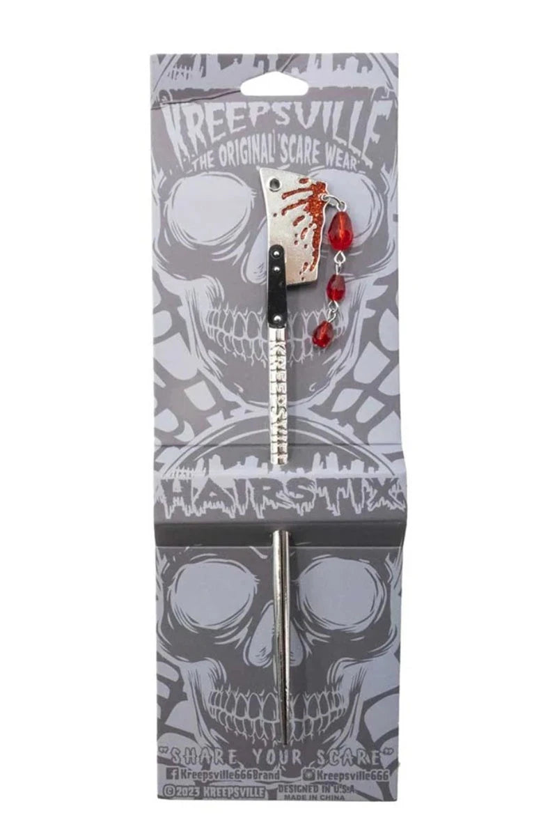 Kreepsville 666 Hair Stick - Cleaver Blood Drip Horror Style