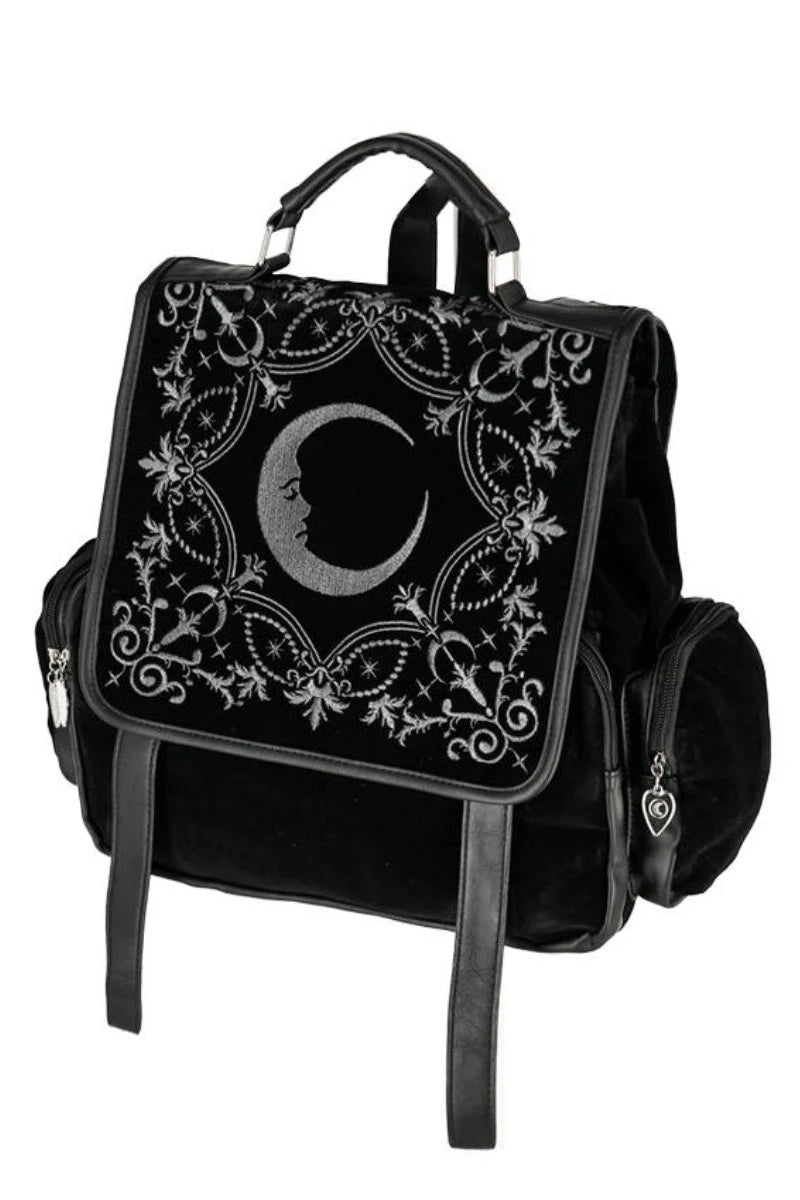 Restyle Crescent Square Backpack Gothic Black Velvet Bag