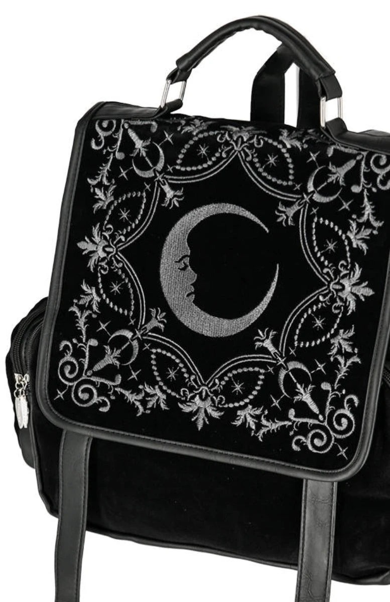 Restyle Crescent Square Backpack Gothic Black Velvet Bag