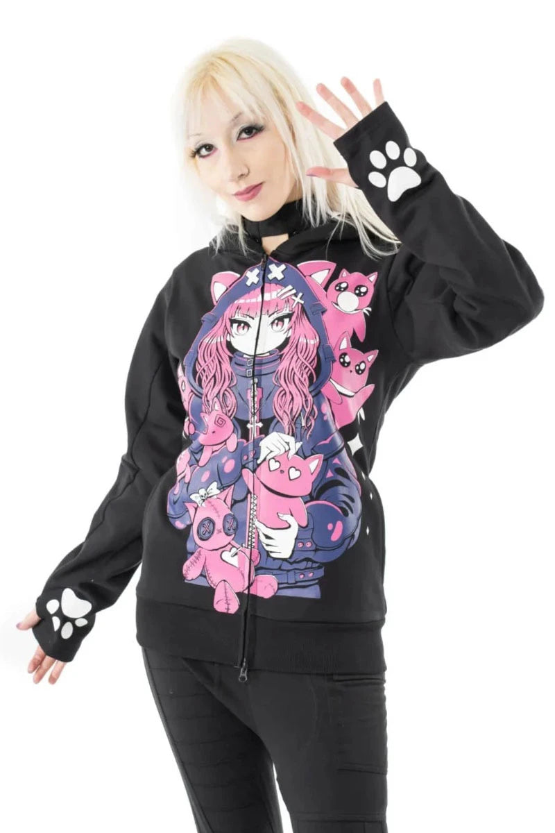 Cupcake Cult Kitty Mayhem Zipped Hoodie - Gothic Anime Style | Ro Rox