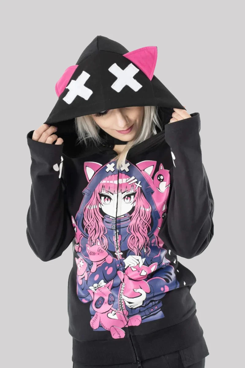 Cupcake Cult Kitty Mayhem Zipped Hoodie Gothic Anime Style