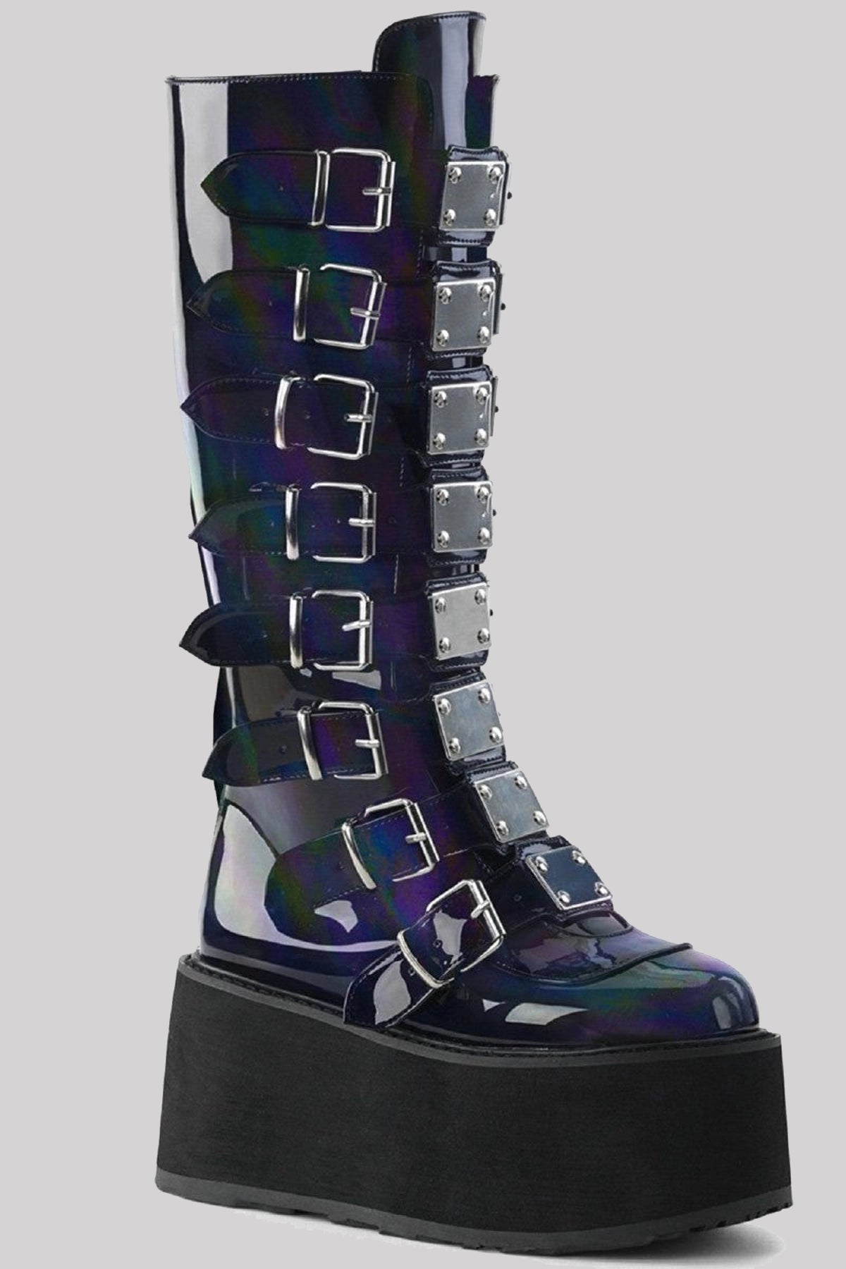Demonia Damned 318 Hologram Platform Gothic Knee High Boots
