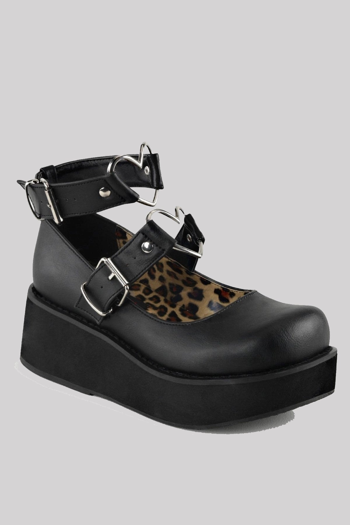 Demonia Sprite 02 Mary Jane Ankle-Strap Heart Platform Shoes