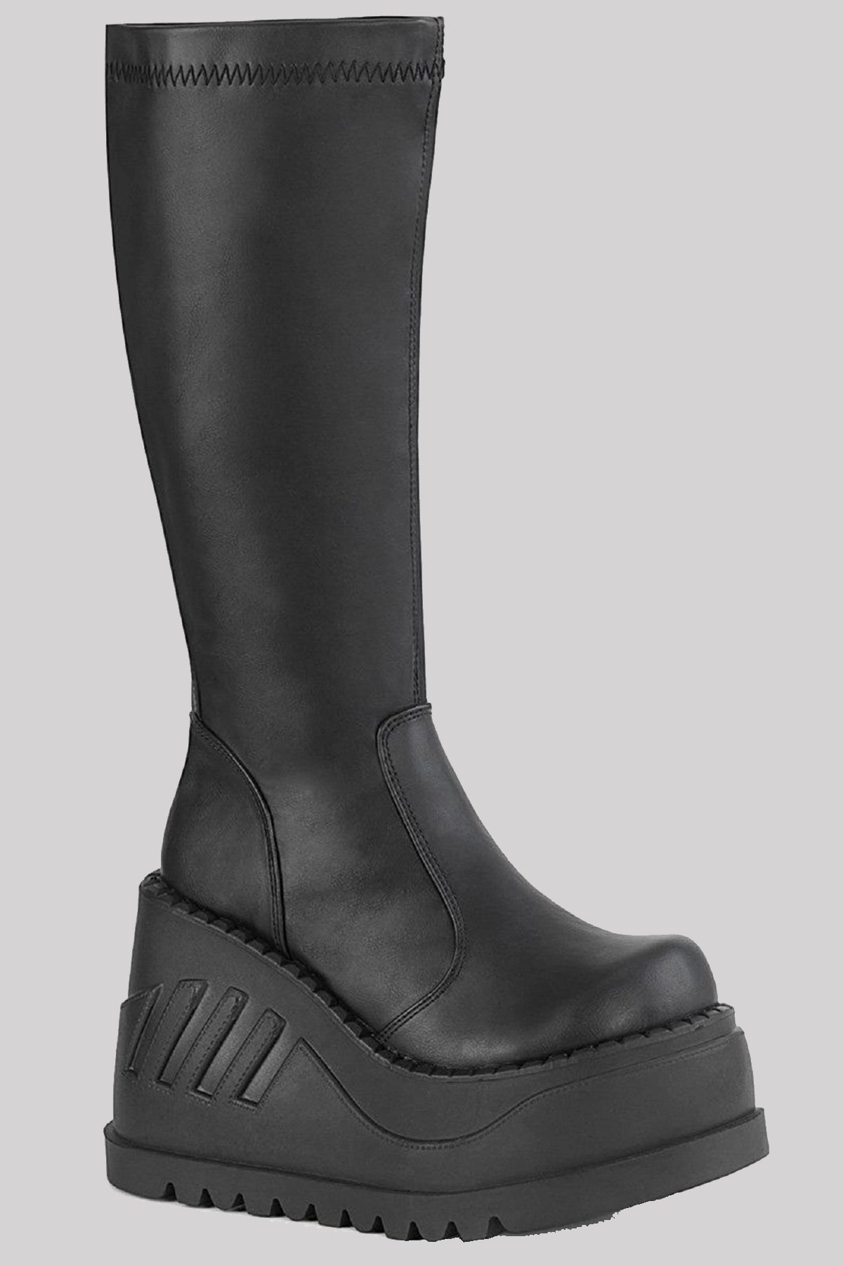 Demonia Stomp-200 Goth Punk Wedge Platform Knee High Boots