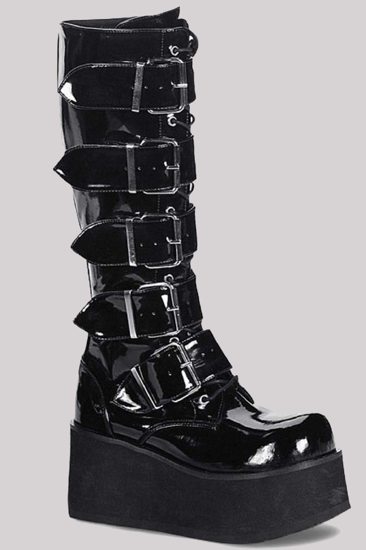 Demonia Trashville 518 Platform Goth Wet Look Knee High Boots