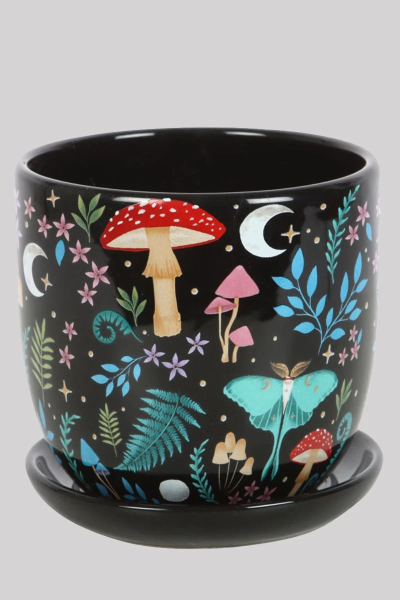Dark Forest Print Ceramic Plant Pot with Saucer - Mystical | Ro Rox